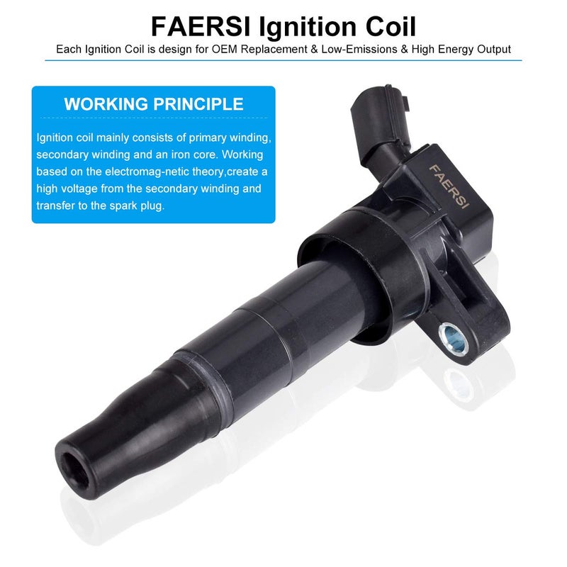 FAERSI Set of 4 Ignition Coils Pack Replacement for 2009 2010 2011 2012 2013 2014 2015 2016 Kia Sorento Forte Optima Sportage Hyundai Sonata Santa Fe Genesis Coupe 2.4 2.0 L4 Replace OE# UF611 C1667 - Image 2